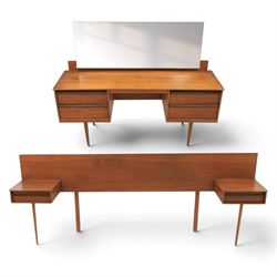 Austinsuite - mid 20th century teak headboard with bedside cabinets and matching  mirrored...