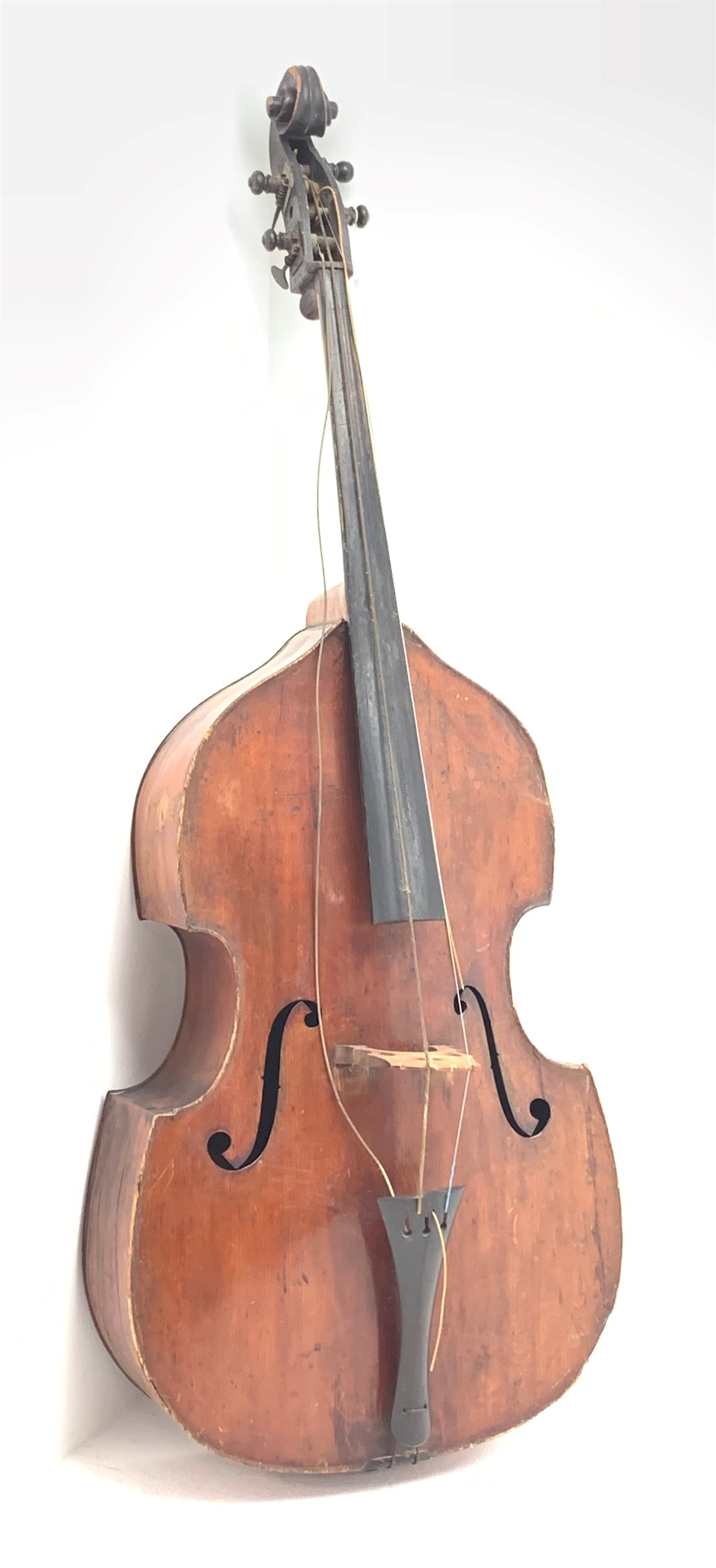 Late 19th century German threequarter double bass with flat twopiece