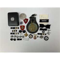 Collection of St John Ambulance enamel, metal and embroidered badges, together with St John Ambulance cadets sixty years medallion and a horse brass  