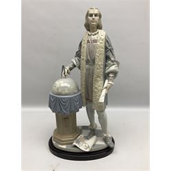 Lladro figure, Columbus, modelled as Christopher Columbus stood by a globe, limited edition 896/1200, no 1432, sculpted by Salvador Furio, with original box, year issued 1982, year retired 1988, H42cm