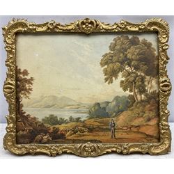 Attrib. John Glover (British 1767-1849): Figure on the Lakeside, watercolour signed and dated 1817, labelled verso 19cm x 25cm 