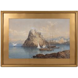 Circle of Thomas Charles Leeson Rowbotham (British 1823-1875): 'Aguilas' Spain, watercolour heightened with white and indistinctly signed with monogram, 36cm x 55cm 