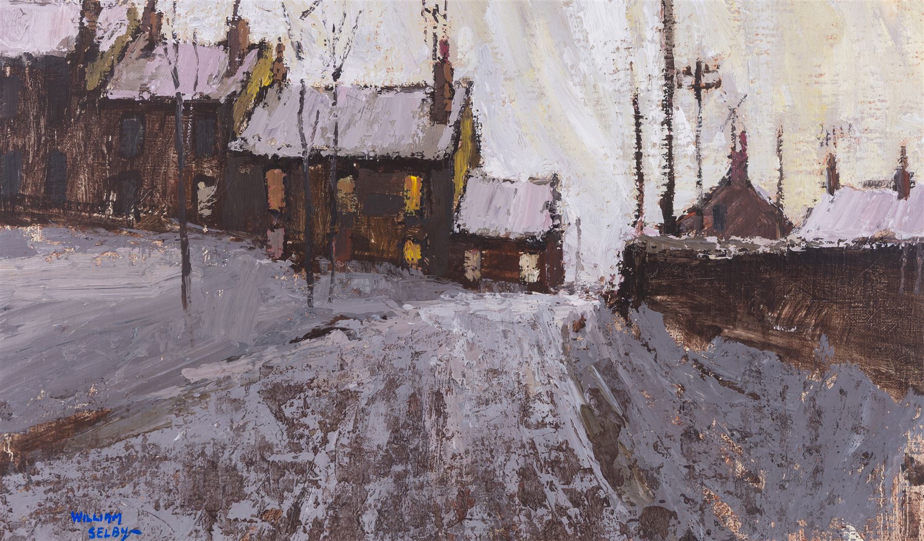 William Selby (Northern British 1933-): 'Cottages at Gunnerside' in Swaledale, oil on board signed, titled verso 45cm x 76cm