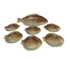 Set of six Shorter & Son fish plates, together with a larger platter, all with stamped marks beneath