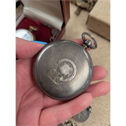 Silver Improved Patent open faced pocket watch, together with a silver Albert chain and a brass fob watch