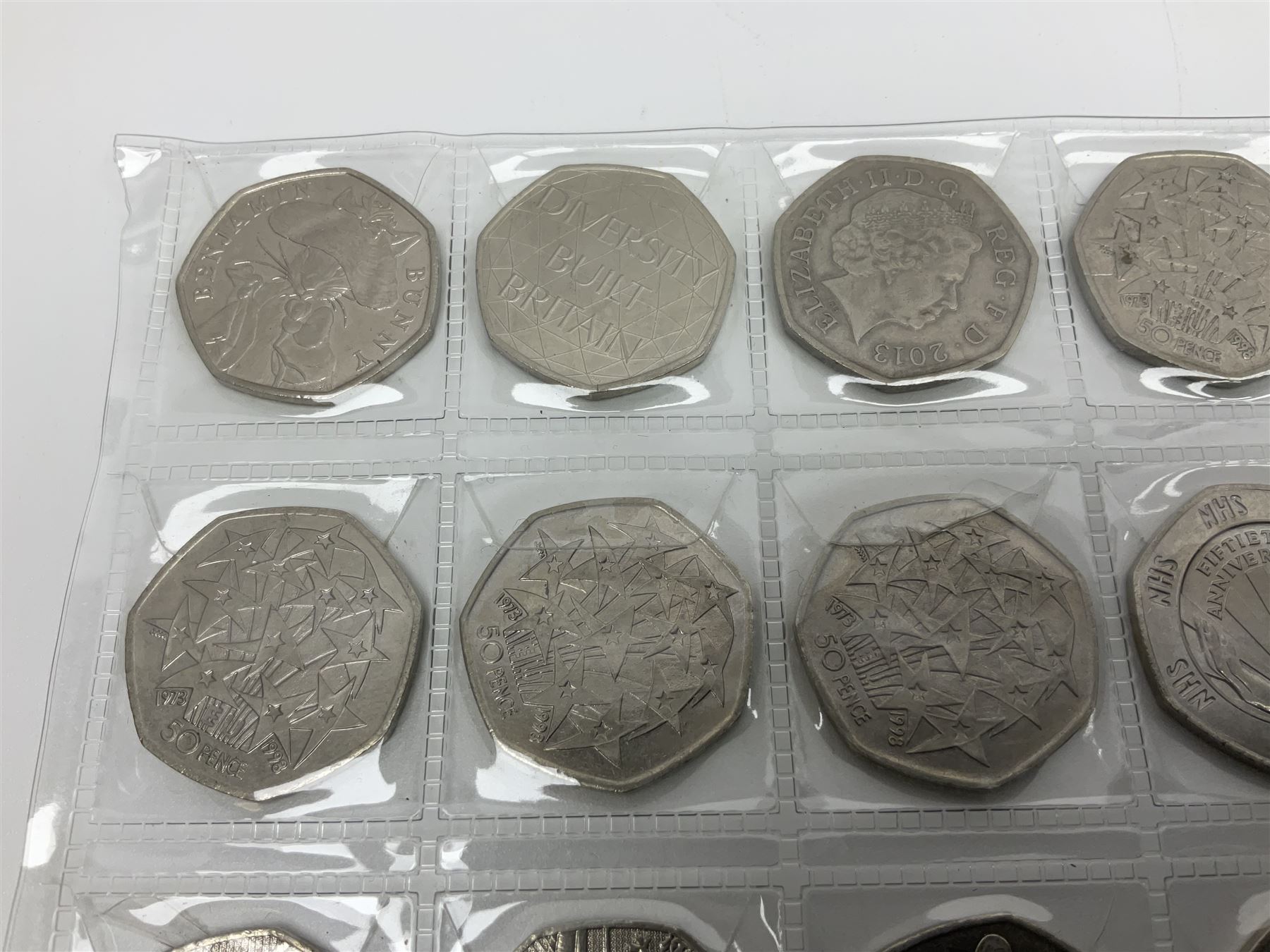Queen Elizabeth II decimal fifty pence coins, including commemoratives, face value 11 GBP