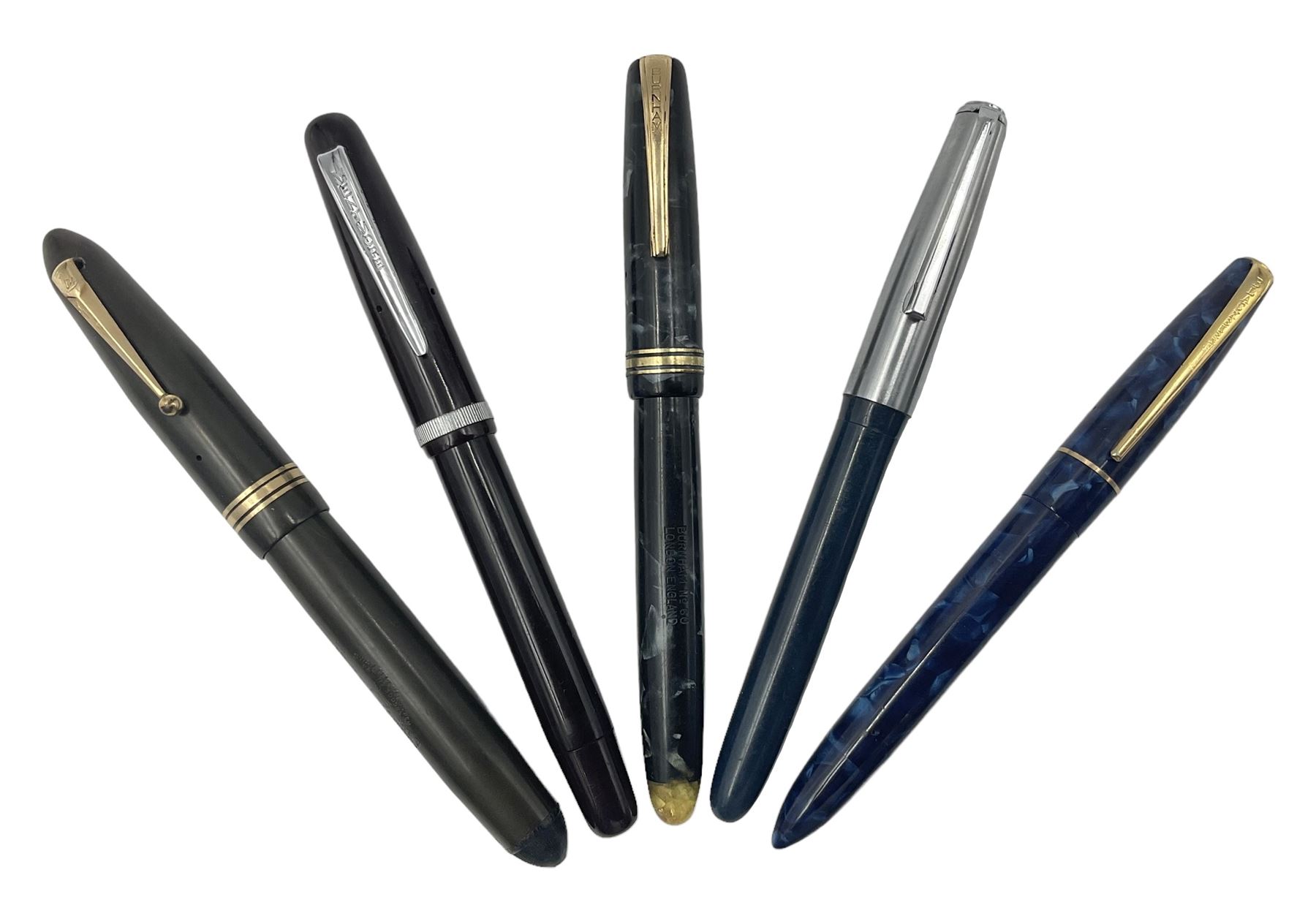 Group of five 14ct gold nib fountain pens Antiques, Collectables