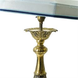 Victorian design brass table lamp with baluster stem and tricorn base H76cm excluding fitting