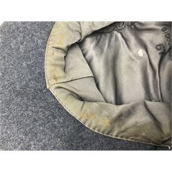 WW2 German Luftwaffe M43 field cap with triangular cloth eagle and roundel badge; marked '1944 ?/0501/0015 57'