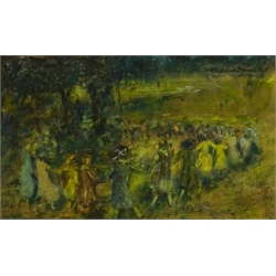 H J  (Early 20th century): May Time Country Dancing, pastel signed with initials 29cm x 48cm