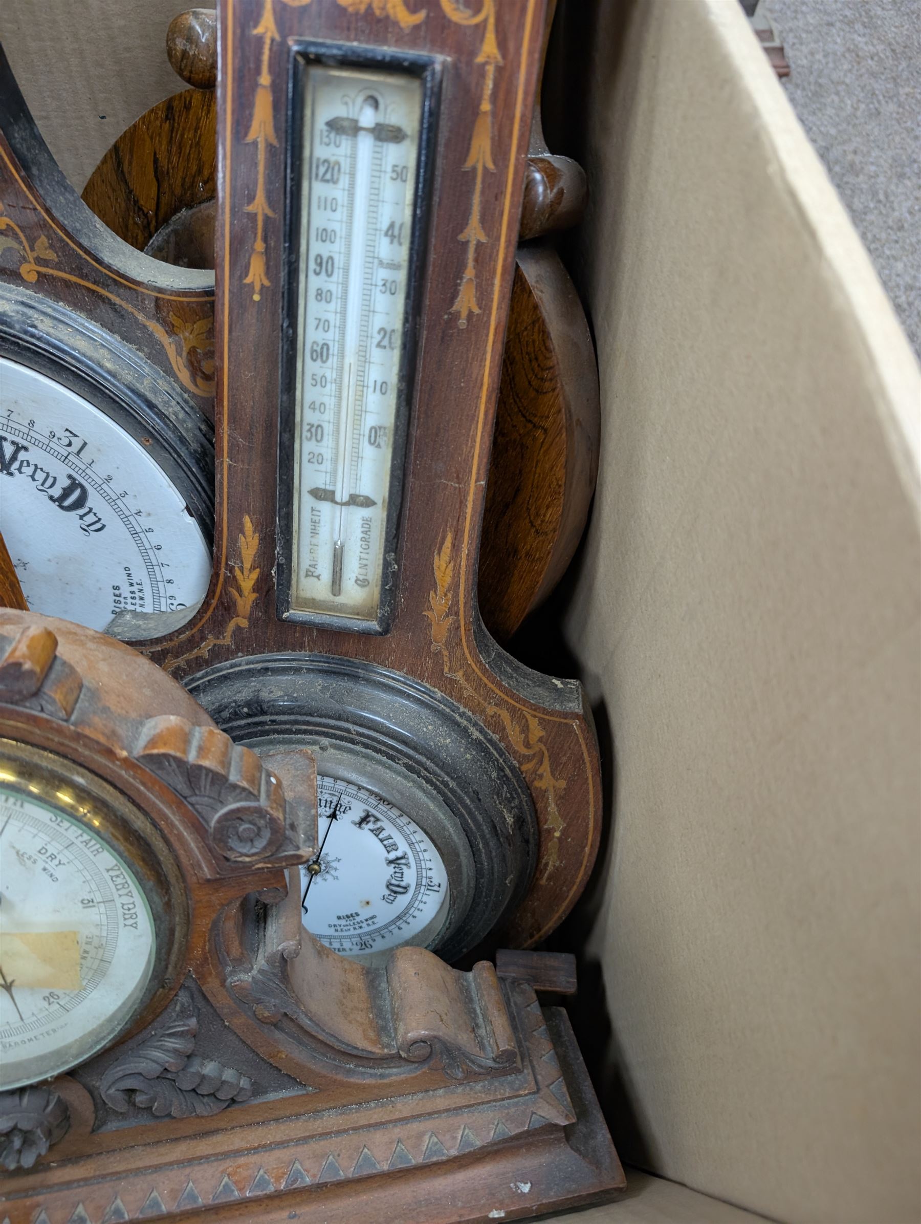 Collection of barometers and barometer parts, in two boxes