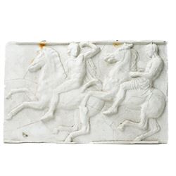 After the Antique - Relief moulded plaster panel of classical figures on horseback 27cm x 43cm