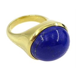 Tiffany & Co 18ct gold cabochon lapis lazuli ring by Elsa Peretti, stamped 750 with signature, boxed