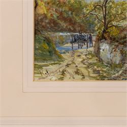 Attrib. Charles John de Lacy (British 1856-1929): Coastline at Sunrise, gouache signed R De Lacy and dated 1889, 18cm x 26cm
Notes: The reverse of this painting has been inscribed 'C J De Lacy - Painted over the original sketch of Dad. October 1889.'