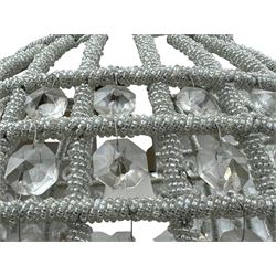 India Jane Interiors - pair of gilt metal and glass spherical ceiling light pendants, decorated with glass beads and pendants, foliage cast metal upper band, mounted by lower finial - ex-display/bankruptcy stock 