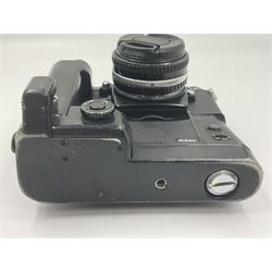 Nikon F3P camera body, serial no. P9005407, with 'Nikon Series E 50mm 1:1.8' lens, serial no. 3091948, Nikon Motor Dive, serial no.342660 and Nikon MK1 Firing Rate Converter 