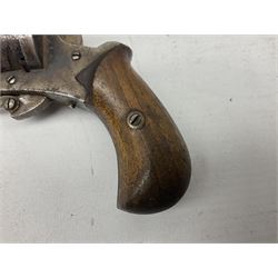 19th century 7mm five-shot pin-fire revolver, the cylinder marked 'The Savety (sic) American Revolver 1879', with folding trigger and two-piece walnut grip L18cm