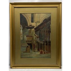 F Stansfield (British 19th/20th century): Church Interior, watercolour signed and dated 1909, 55cm x 38cm