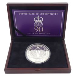 Queen Elizabeth II Jersey 2016 '90th Birthday' fine silver ten pound proof coin, cased with certificate
