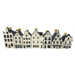 Seven KLM Miniatures, each blue Delft house form miniature produced exclusively for KLM Airlines by Bols Amsterdam 1575 comprising 30, 72, 85, 1, 3, 80 and 29