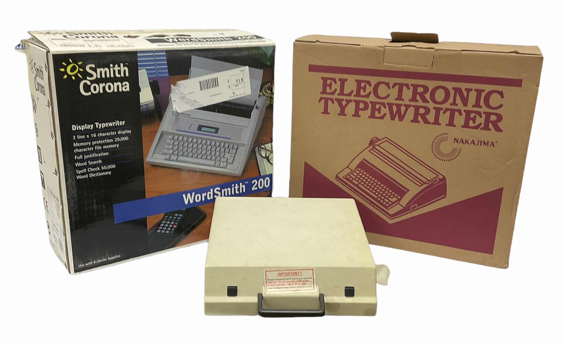 Olympia Traveller de Luxe S Typewriter in Case, together with a boxed Smith corona Wordsmith 200 Typemachine