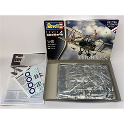 Nine assorted plastic model kits by various makers including Airfix 1/144th scale Concorde, Revell British S.E. bi-plane, Horizon Tyrannosaurus Rex, Tomy Zoids, Matchbox Sea Harrier, Italeri Harrier Falkland and three aircraft by Academy; all boxed, most in factory sealed transparent packaging (9)