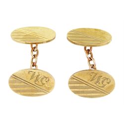 Pair of 9ct gold oval link cufflinks, engraved with initials 'W G', hallmarked