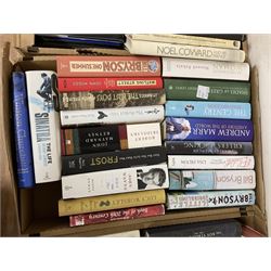 Quantity of hardback books, to include the works of Bill Bryson, cook books, autobiographies, fiction, non fiction, etc, in five boxes 
