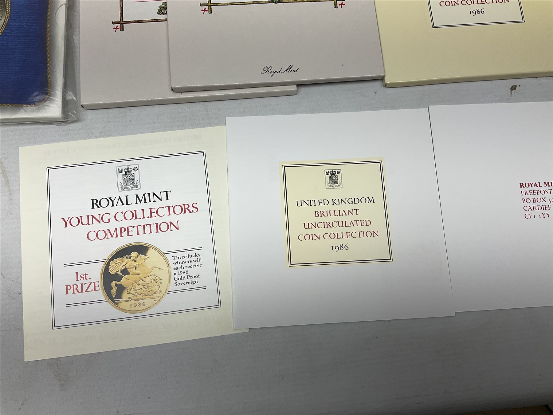 Thirteen The Royal Mint United Kingdom brilliant uncirculated coin collection dated two 1985, two 1986, two 1987, 1988, two 1989, two 1990, two 1991, all in card folders