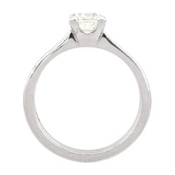 18ct white gold single stone emerald cut diamond ring, diamond 1.01 carat, with European Gemological Laboratory report