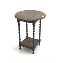 Early 20th century oak occasional table, barley twist supports joined by solid undertier