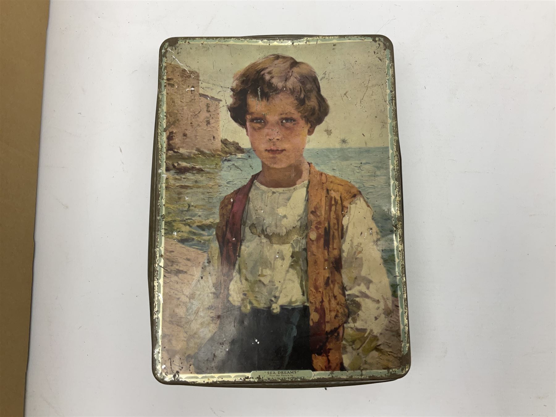 Chad Valley clockwork Fordson Major Tractor, a group of play worn Britains and other lead and metal farm animals, figures and accessories including a kennel, haystacks, dovecote, cows, sheep etc, together with a diecast model of a Tandem Bike L31cm