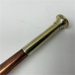 Late 19th century copper and silver plate hunting horn, stamped Swaine & Adeney London Proprietors of Kohler & Son Made in England, L23.5cm