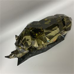 Swarovski Crystal Soulmates, Rhinoceros, with smoky brown tint standing on a black base, H16cm 