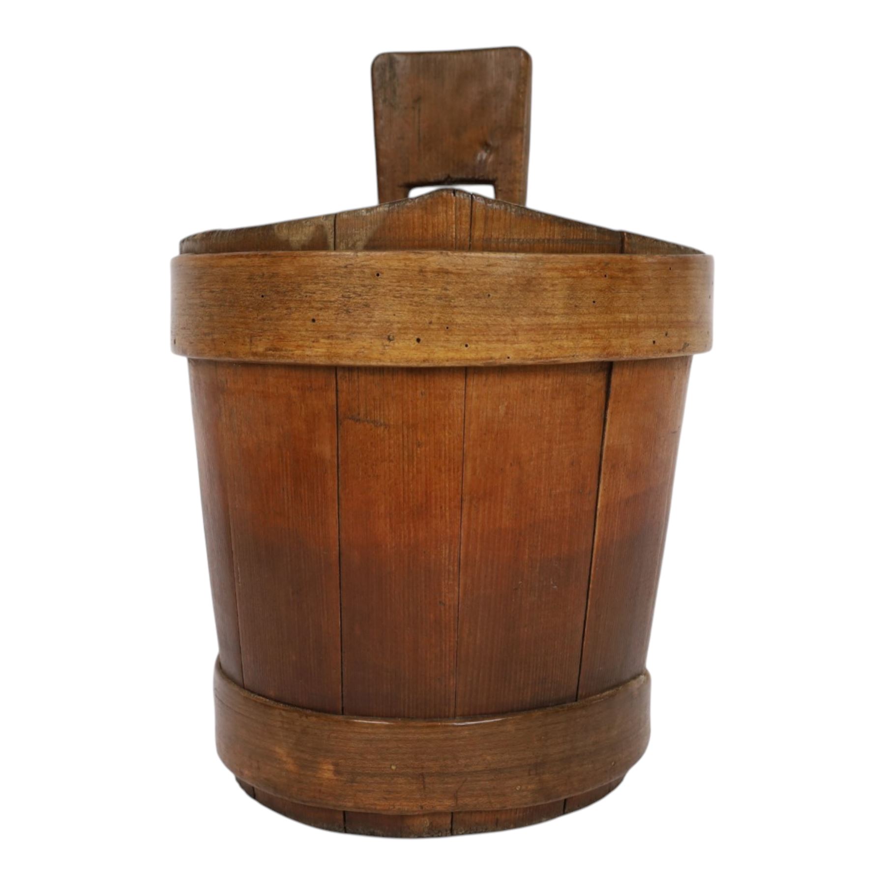 Large 19th century Scottish pine staved and birch bound luggie, overall H34.5cm D25cm