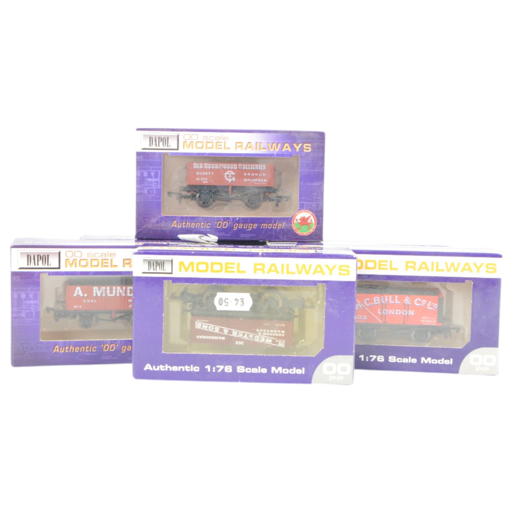 Twenty Dapol 00 gauge wagons, including B371 7 Plank Wagons 'John Timms' and four 8 Plank Wagons 'HC Bull & Co Ltd', all boxed