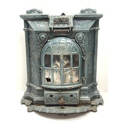 Deville & Co - French Art Nouveau period blue enamel stove, decorated with floral scrolls and flower heads, shell heath, W69cm, H78cm