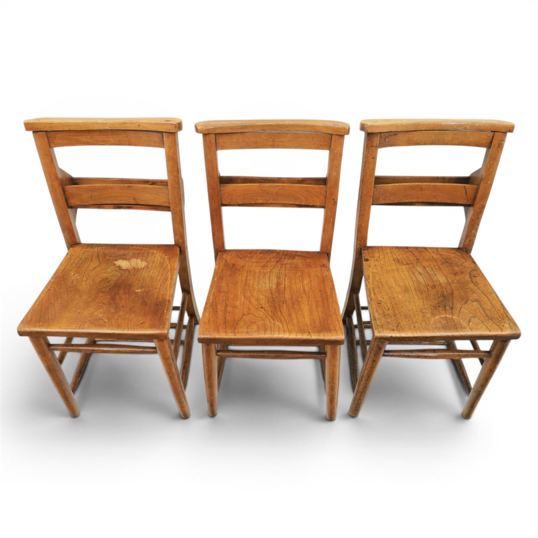 Country pine draw leaf table, bench seat and six chapel chairs, the top of plank construction, with two frieze drawers, additional leaves extending to 320cm, with bench seat and six elm chapel seats
