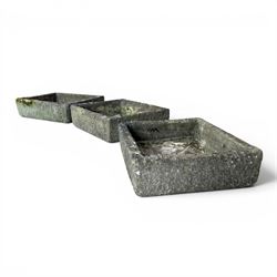 Three weathered composite stone rectangular planters, shallow form