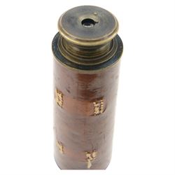 Early 20th century military issue three drawer brass telescope no. 34419 by R&J Beck Ltd London, incrisbed Tel. Sig Mk IV Also G.S, with tan leather clad body and caps, full length L92cm