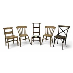 Late 20th century ladder-back chair with recessed Bible storage; pair of spindle back farm...