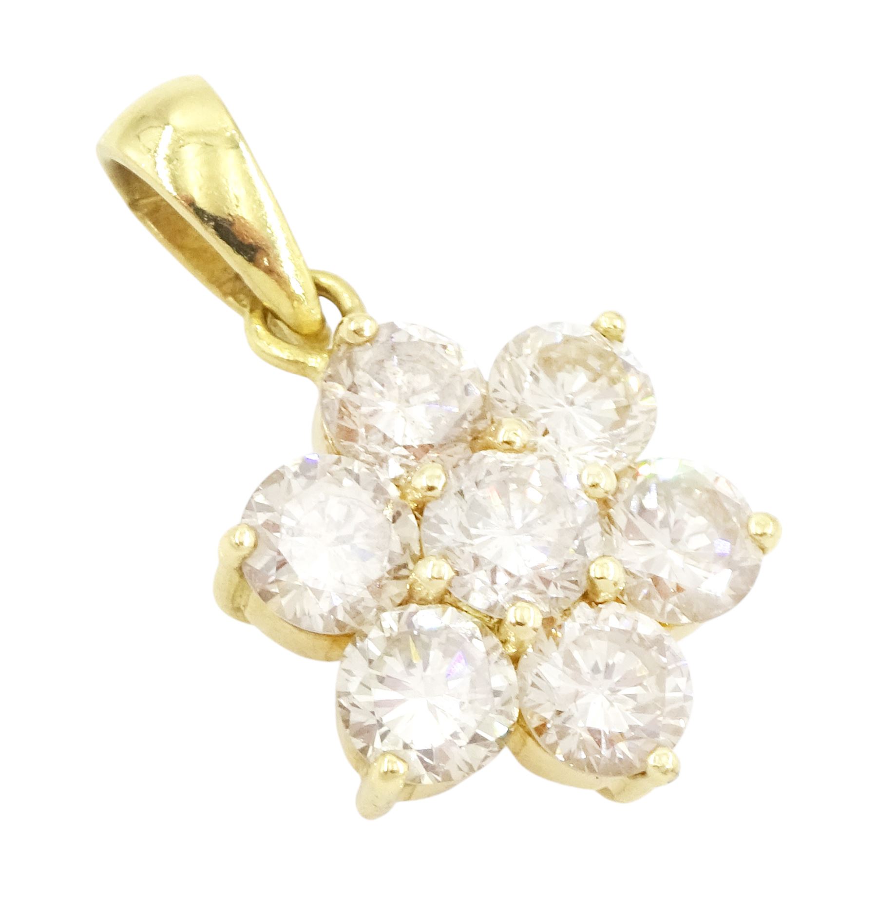 18ct gold round brilliant cut diamond flower head cluster pendant, Sheffield 2000, total diamond weight approx 2.25 carat