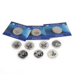 Ten Queen Elizabeth II 'Britannia' fine silver two pound coins, comprising seven 2002 and ...