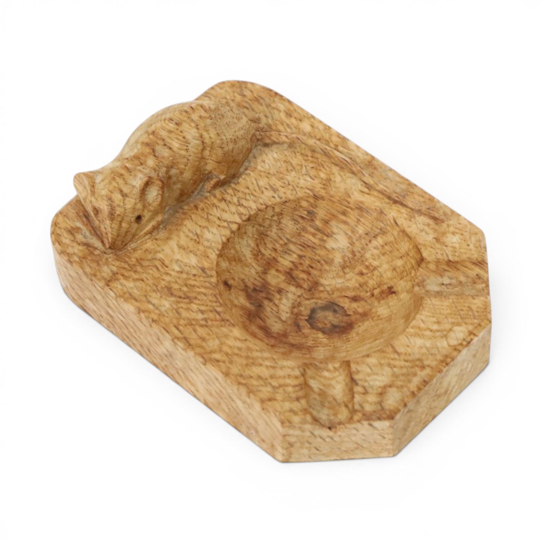 Mouseman - oak ashtray, of rectangular form with canted corners, with carved mouse signature, by the workshop of Robert Thompson of Kilburn