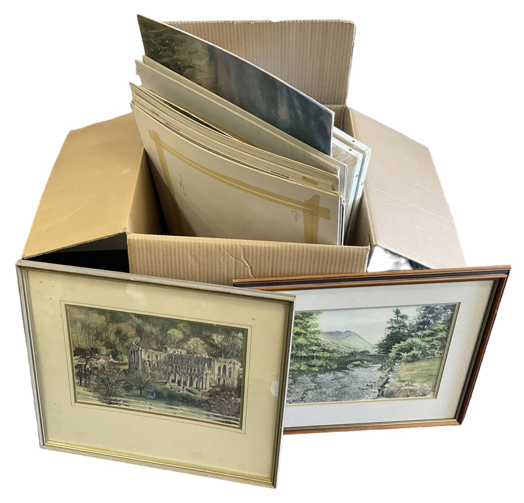 Collection of James Lishman (British 1931-2024) watercolours and oils to include views of Rievaulx Abbey etc mostly unframed in one box (approx. 20)