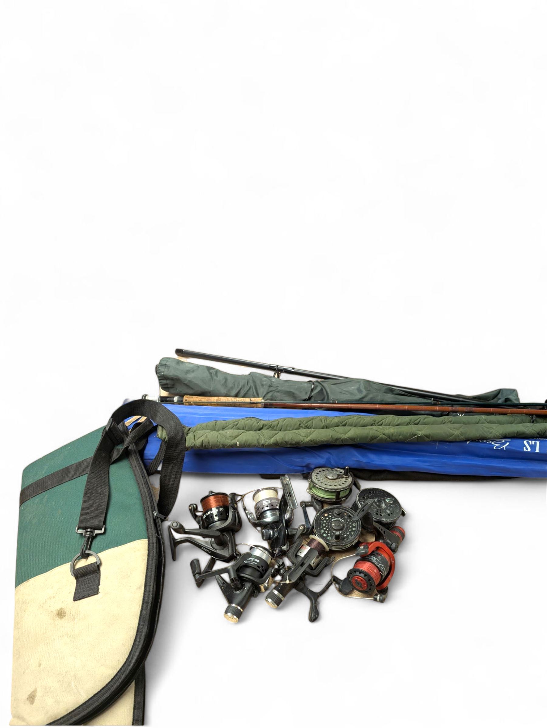 Fishing rods including Carson Elegance XI telescopic rod and a Maver Reality 10ft Match rod and reels including Selection Spin Pike, Matt Hayes Adventure Carp Reel and Shakespeare Omnix FD