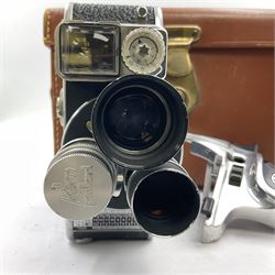 Paillard Bolex D8L STD 8mm cine camera body, serial no. 831223, with 'Paillard Switar 1:1.8 f=36mm AR' lens, serial no. 769123, Paillard Yvar 1:1.8 f=13mm AR' lens, serial no. 782154 and Paillard Pizard 1:1.9 f=5.5mm AR' lens, serial no. 717045, in leather carry case