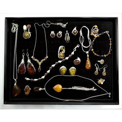  Silver amber set jewellery stamped 925 and other amber type jewellery    
