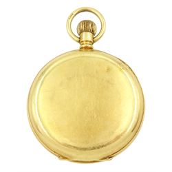 Early 20th century 18ct gold open face keyless lever pocket watch, white enamel dial with Roman numerals and subsidiary seconds dial, case makers mark J.T.P, Chester 1919