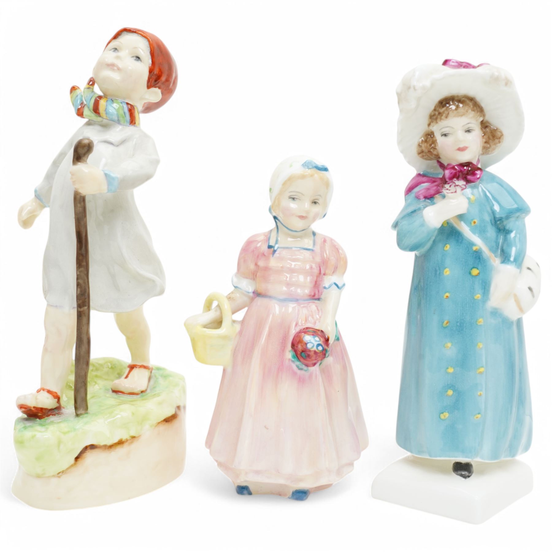 Collection of twelve Royal Doulton figures, comprising 'Omar Khayyam' HN2247, 'Bedtime', 'This Little Pig' HN1793, 'The Little Bridesmaid' HN1433, 'Thursday's child has far to go', 'Bunnykins Sleepytime', 'Lily' HN1798, 'Carrie' HN2800, 'The Delight of Spring', 'The Bedtime Story' HN2059, 'Tinkle Bell' HN1677, Choir Boy HN2141 (12)